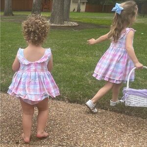 Sweet Honey gingham Easter romper 3T. Fit us better 2Tish